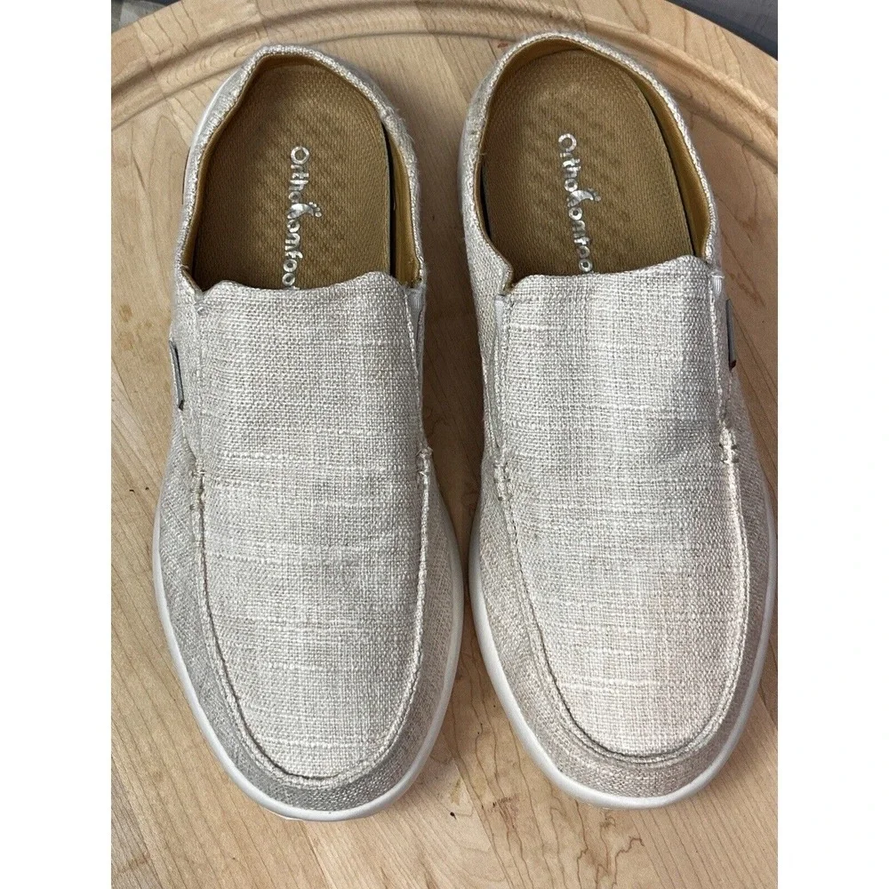 OrthoComfoot Mules‎ Mens EU 42 Beige Slip On Backless Loafer Casual Canvas